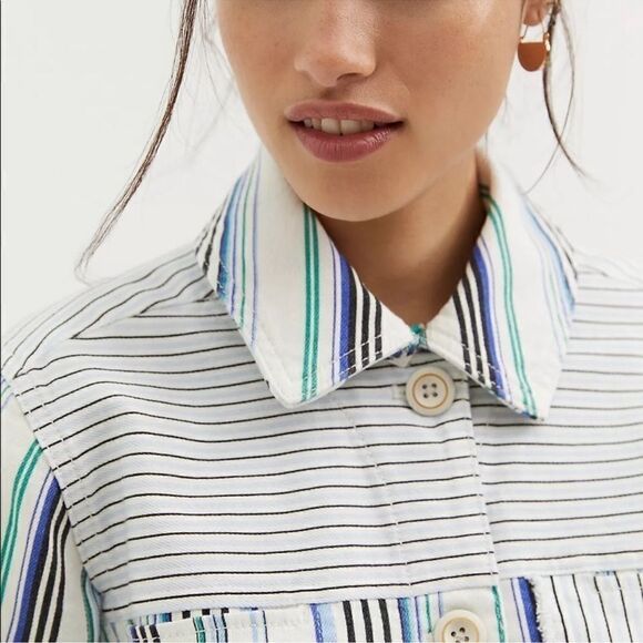 Anthropologie Maeve Striped Button Down Shacket Shirt Jacket NEW Size Medium - Picture 2 of 12